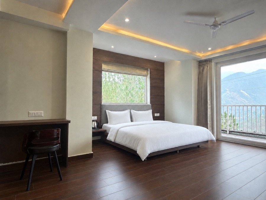 Spacious mountain-view room at Hotel Pineora Dalhousie